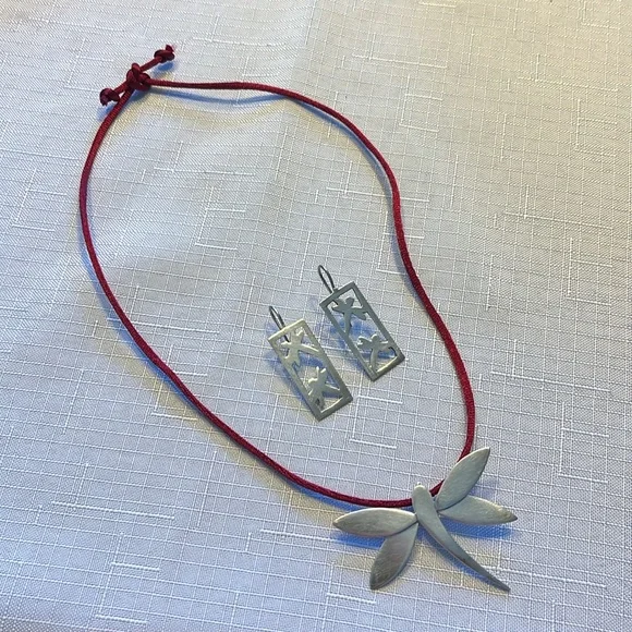 Vintage 925 Sterling Silver Plated ‘Marked’ Dragon Fly. pendant And Earrings - Picture 1 of 9